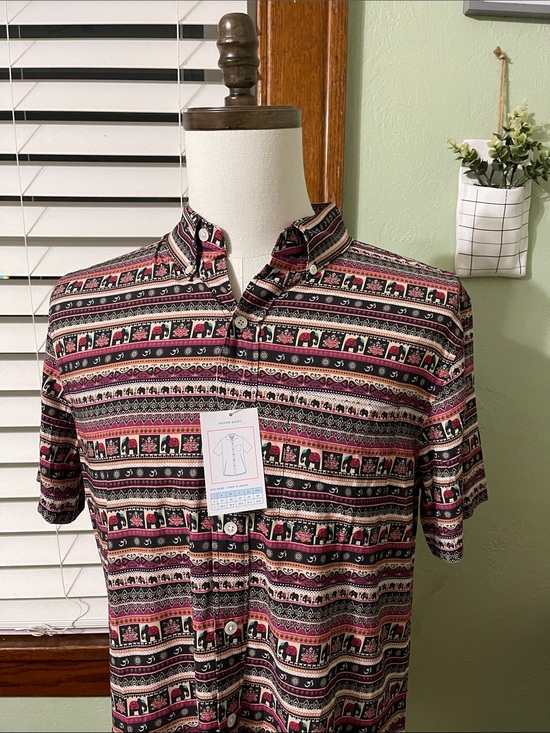 Bermies Other - Men's Casual Button-Down Shirt - Patterned Red & Black
